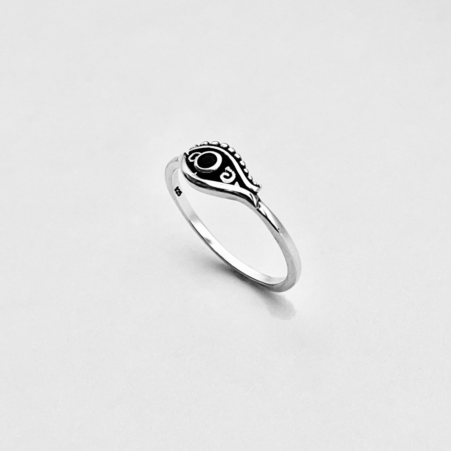 925 Sterling Silver Egyptian Eye Ring with Black CZ | Evil Eye Protector Silver Rings