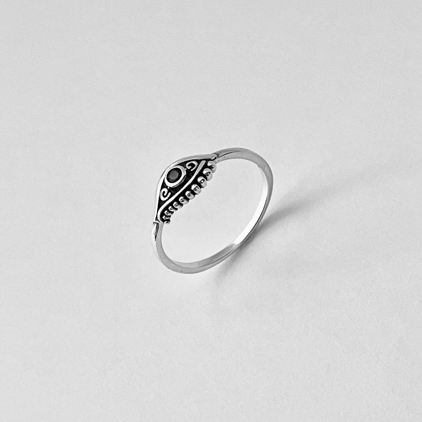925 Sterling Silver Egyptian Eye Ring with Black CZ – Evil Eye Protector Silver Ring, Dainty Spiritual Jewelry