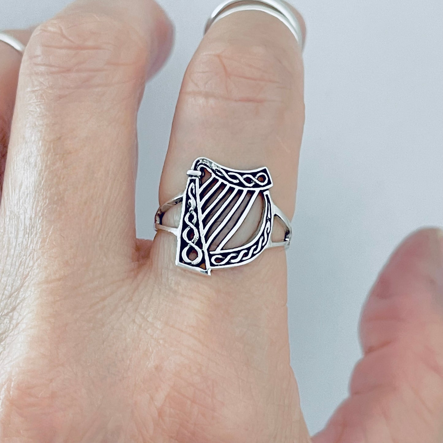 Sterling Silver Harp Musical Instrument Ring, Orchestra Jazz Jewelry