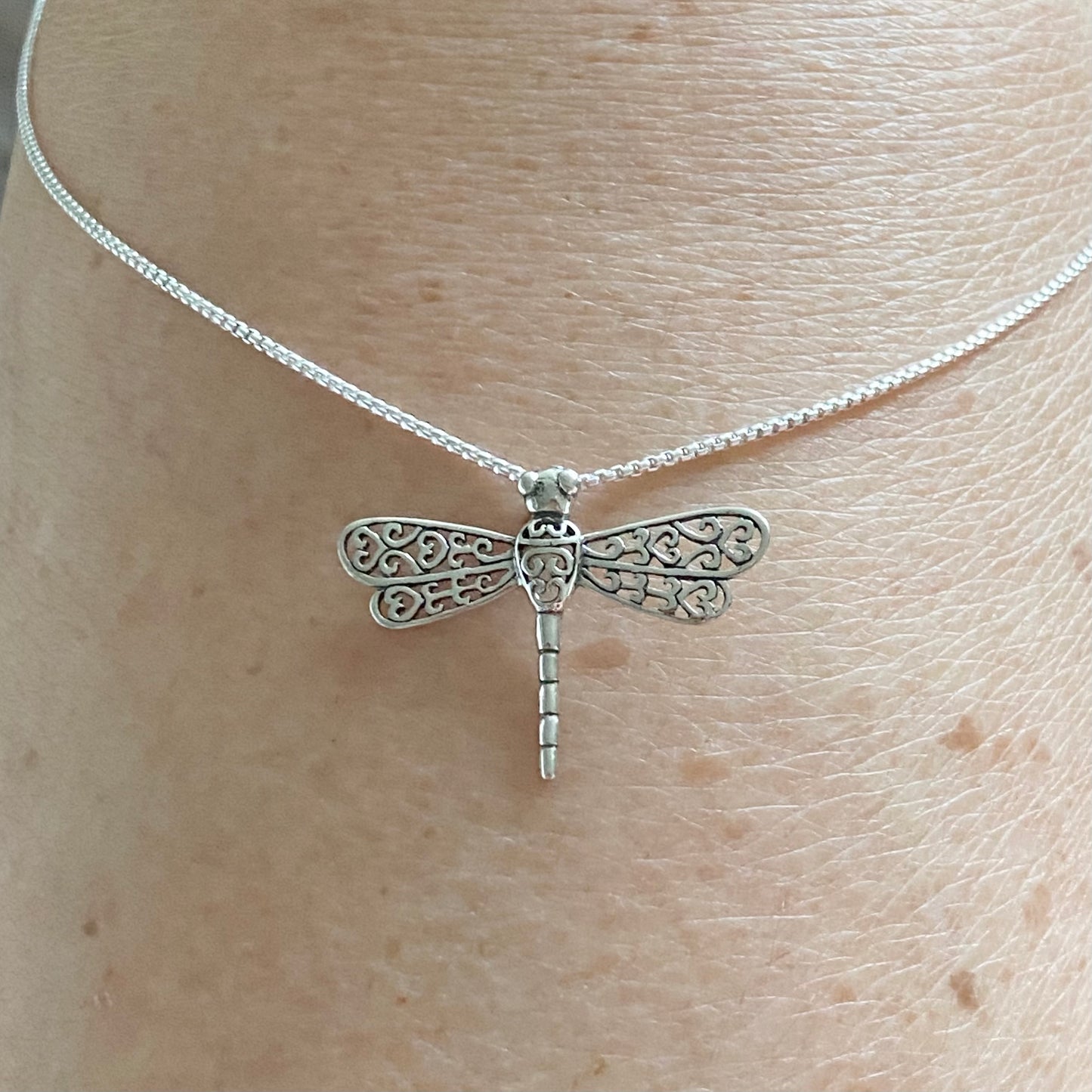 Sterling Silver Filigree Dragonfly Necklace, Spirit Bug Necklace, Silver Necklaces
