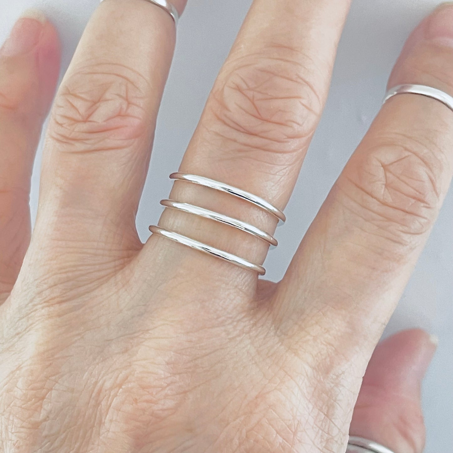 Sterling Silver Triple Thin Band Cuff Ring, Silver Rings, Silver Bands