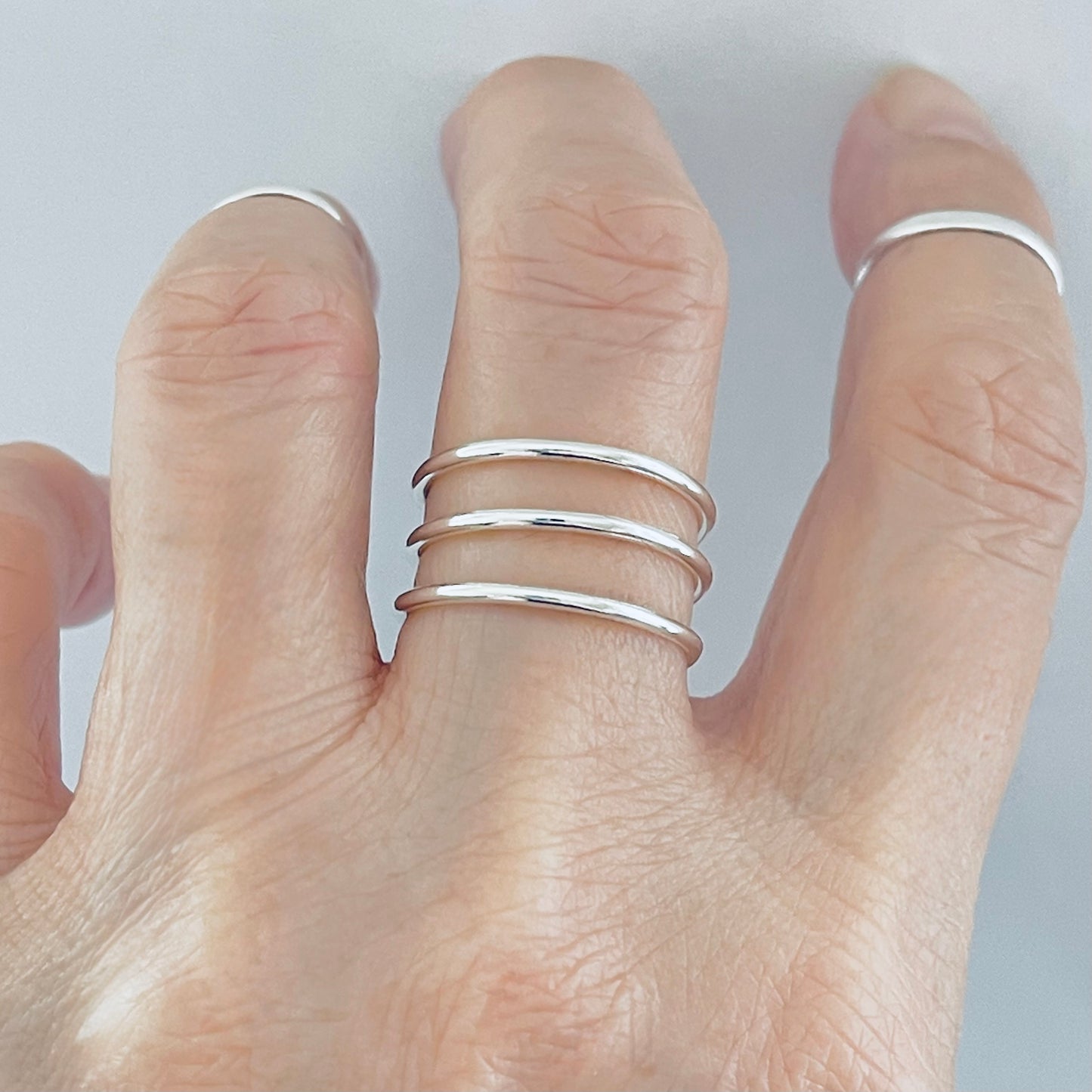 Sterling Silver Triple Thin Band Cuff Ring, Silver Rings, Silver Bands