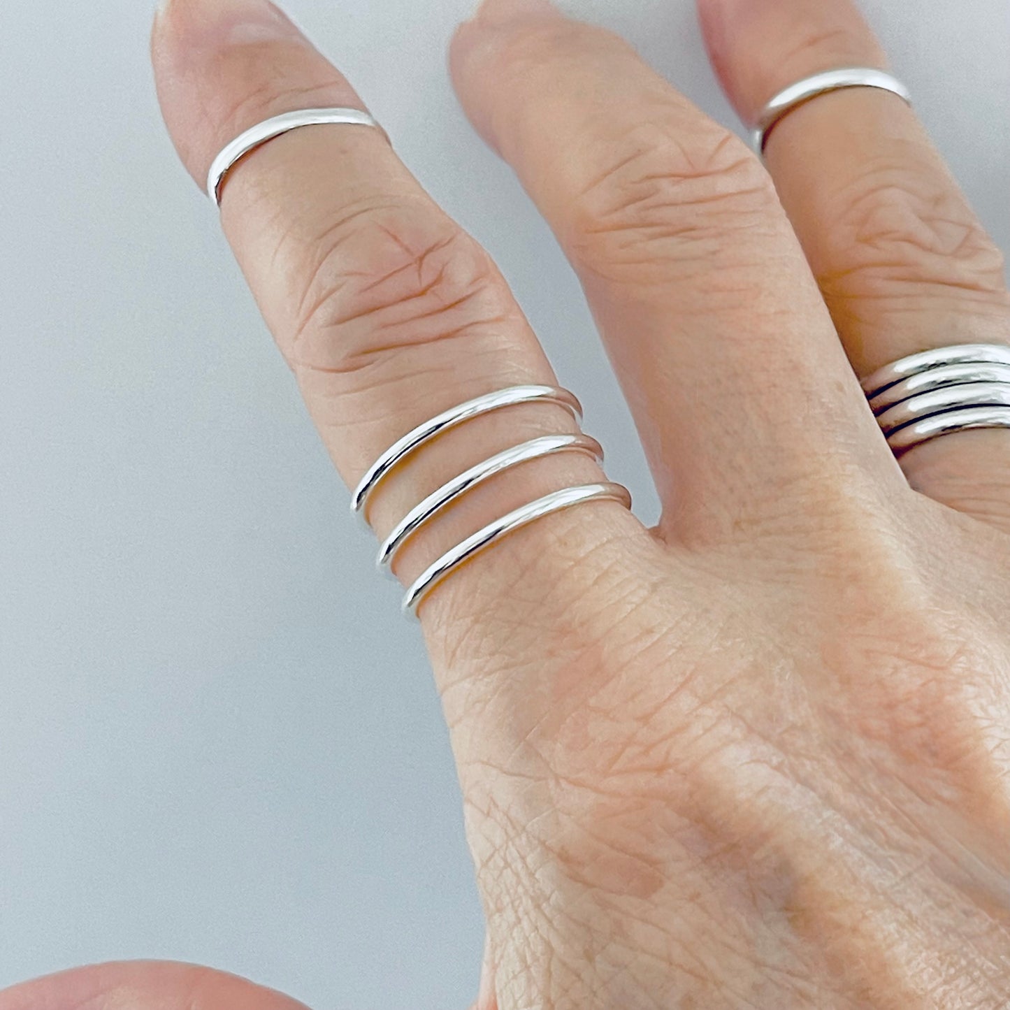 Sterling Silver Triple Thin Band Cuff Ring, Silver Rings, Silver Bands