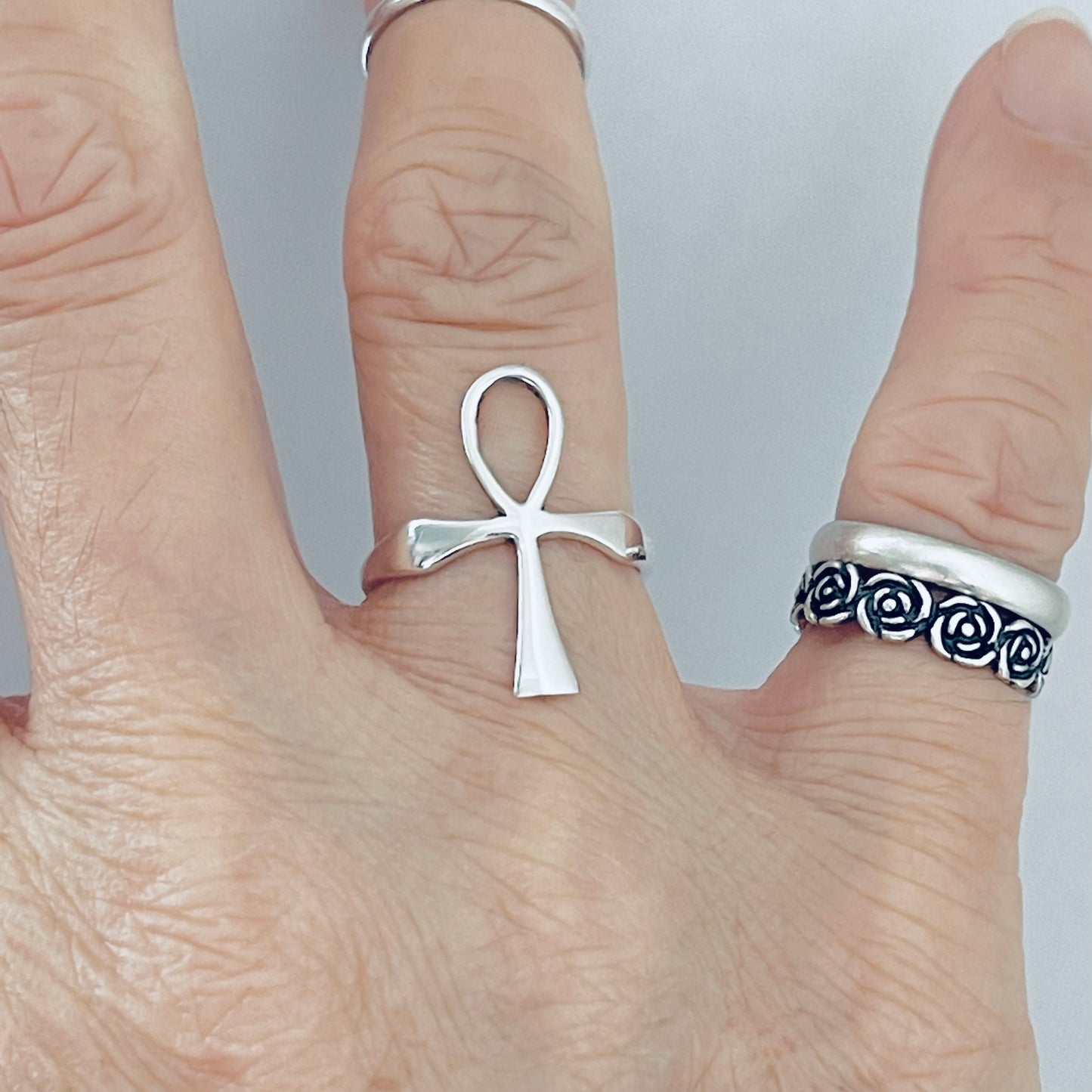 Sterling Silver Large Ankh Ring, Key of Life, Silver Rings, Cross, Religious