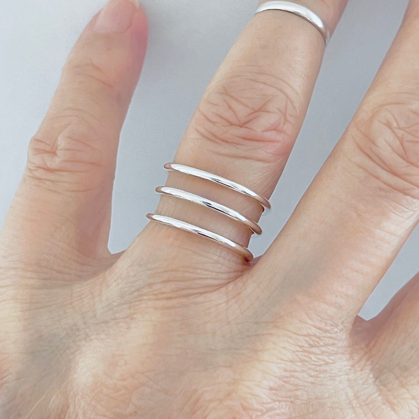 Sterling Silver Triple Thin Band Cuff Ring, Silver Rings, Silver Bands