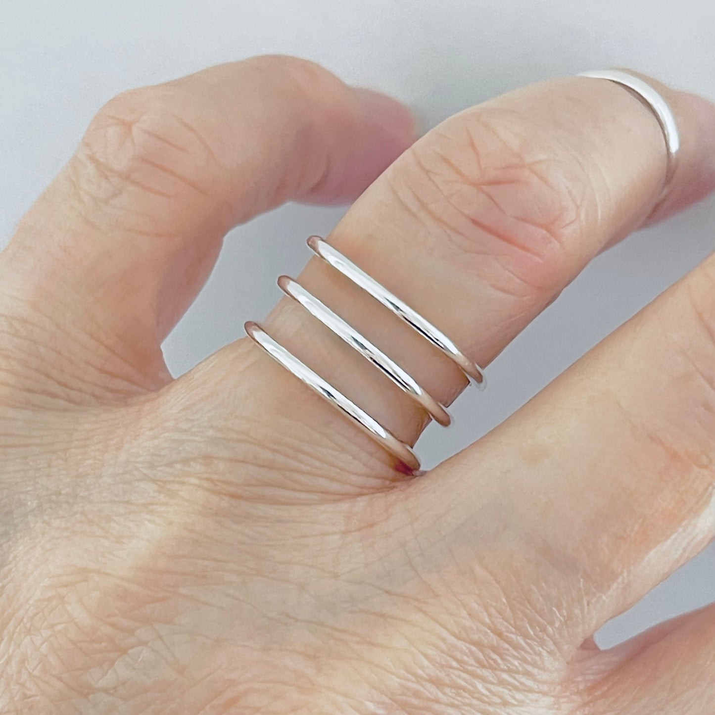 Sterling Silver Triple Thin Band Cuff Ring, Silver Rings, Silver Bands