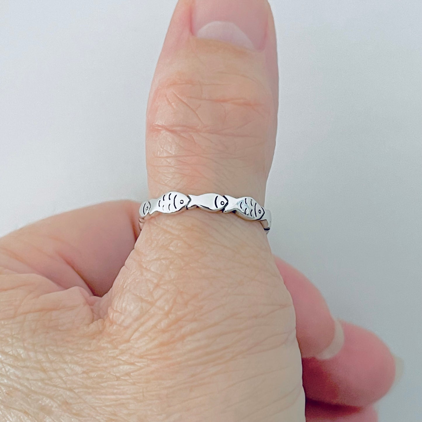 925 Sterling Silver Eternity Fish Band Ring | Christian Ocean Animal Silver Rings