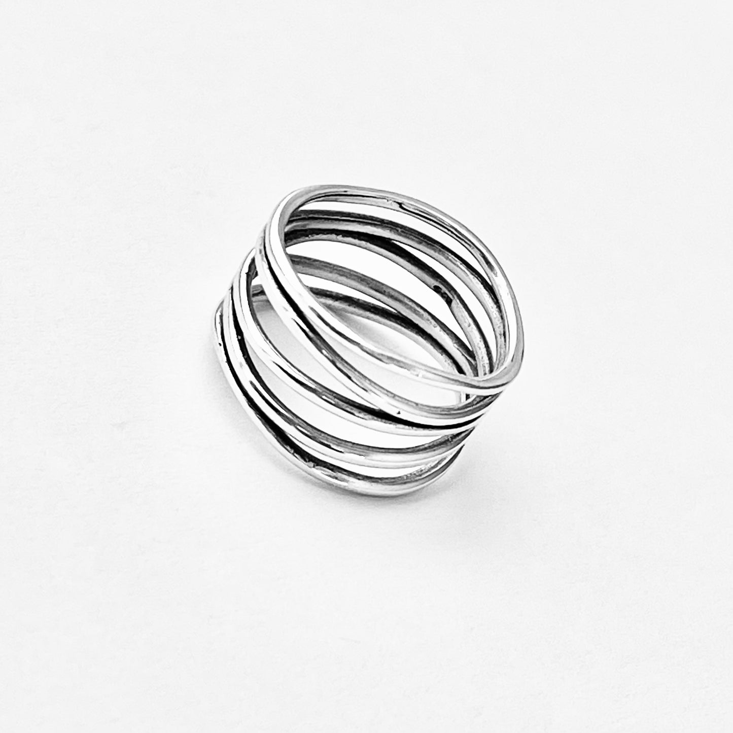 Sterling Silver Multiple Bands Wraparound Ring, Statement Boho Jewelry