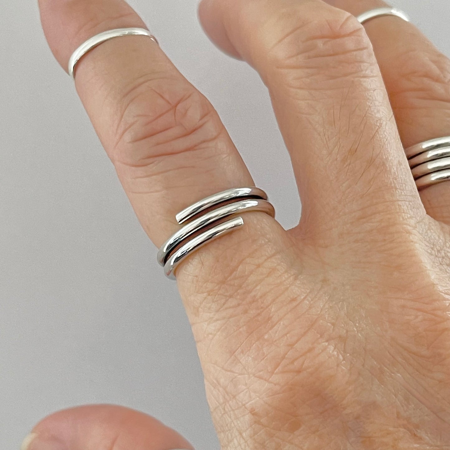 925 Sterling Silver Double Round Band Ring | Wraparound Minimalist Silver Bands