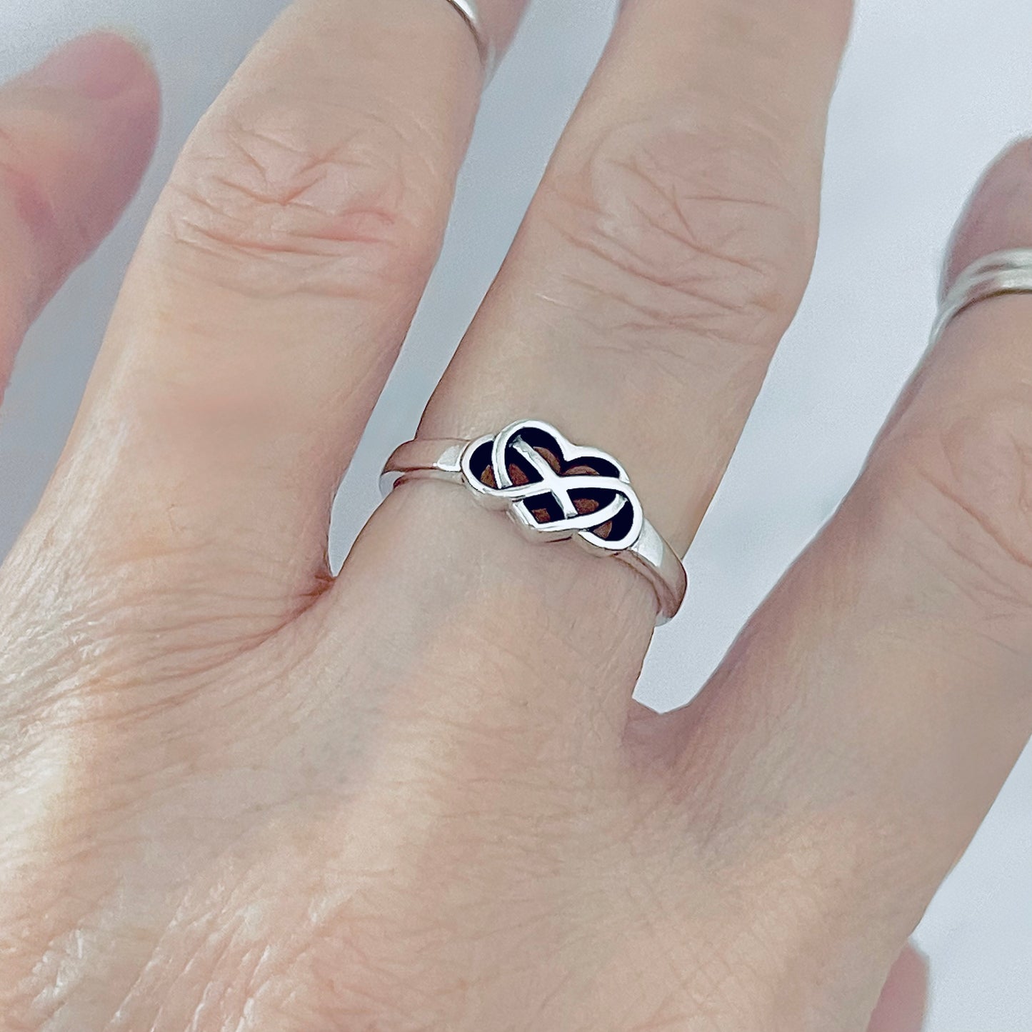 Sterling Silver Infinity Heart Ring, Forever Love Hearts, Lazy Eight Rings