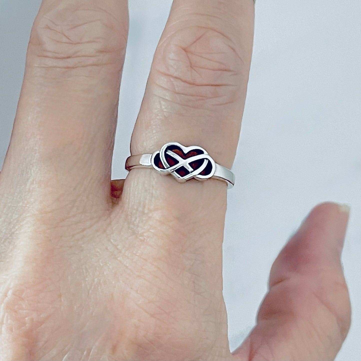 Sterling Silver Infinity Heart Ring, Forever Love Hearts, Lazy Eight Rings