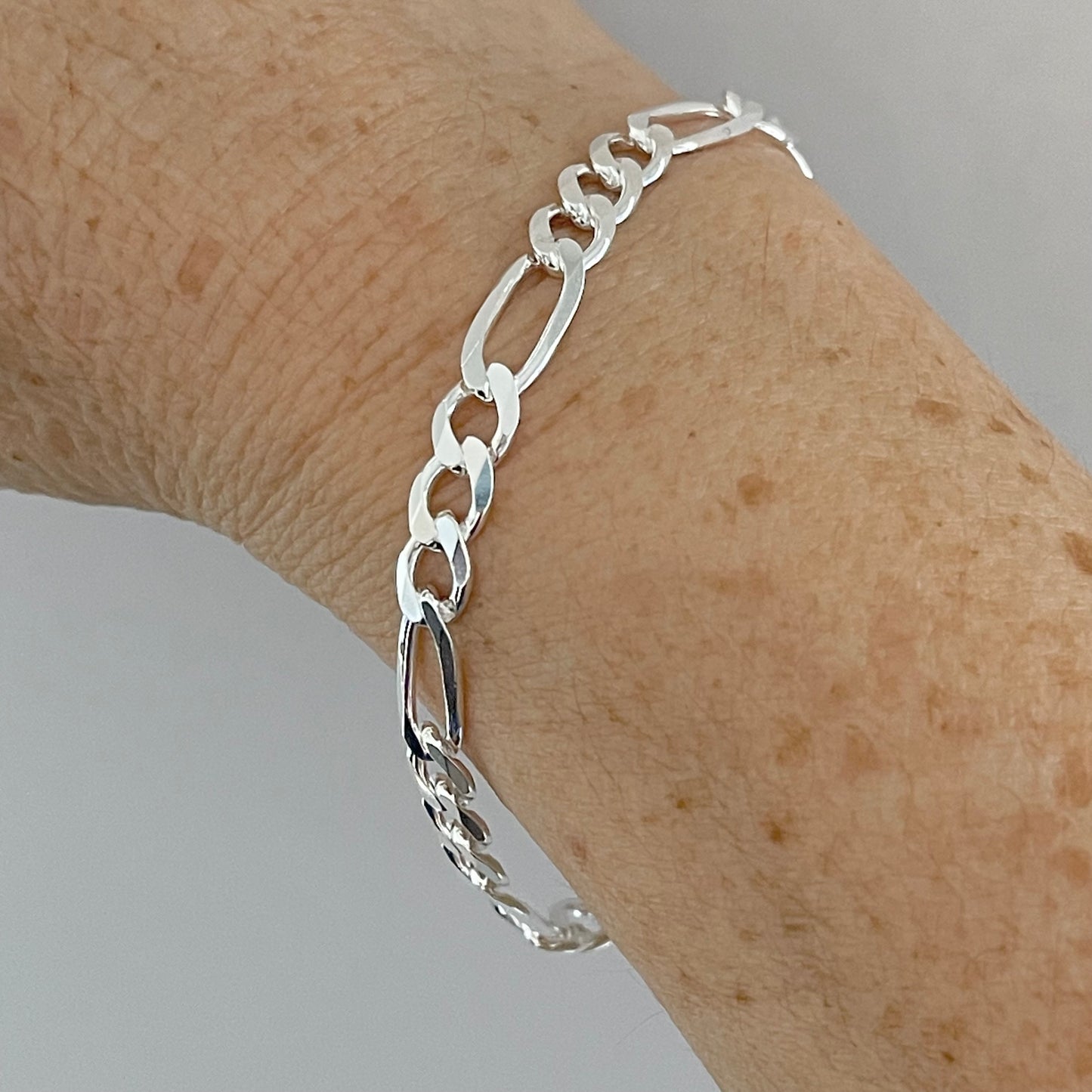 Sterling Silver Unisex High Polish 6mm Italian Figaro Bracelet, Link Chain Bracelets, Anklets Jewelry