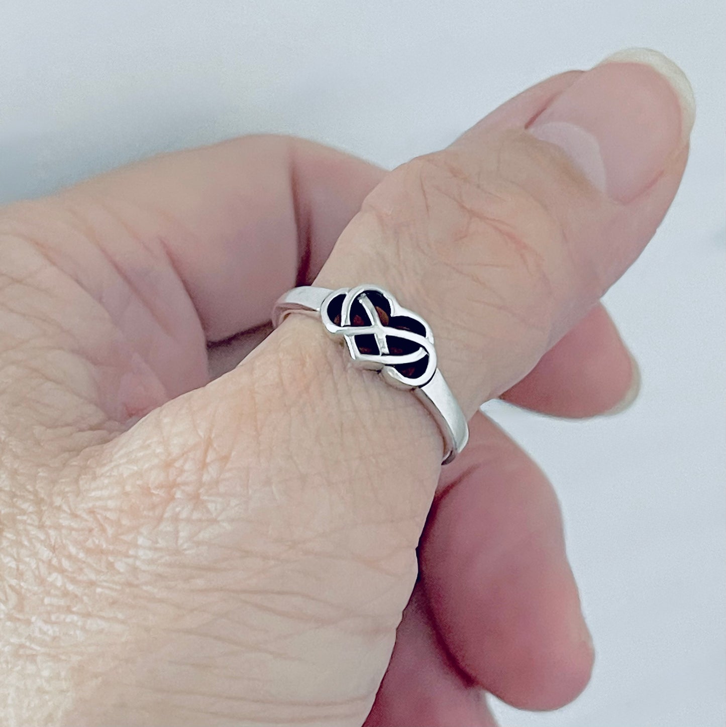 Sterling Silver Infinity Heart Ring, Forever Love Hearts, Lazy Eight Rings