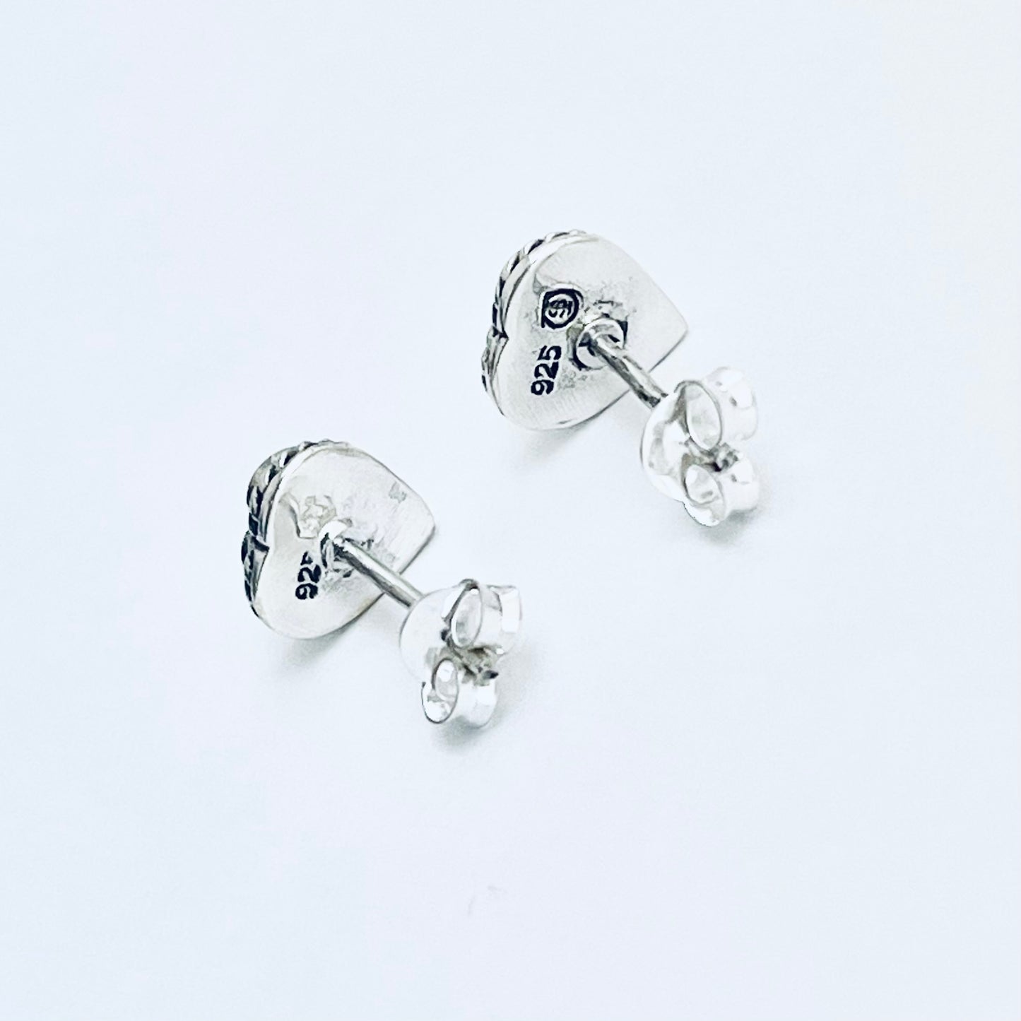 Sterling Silver Genuine Turquoise Heart Earring with Braid, Stud Earrings, Stone Hearts
