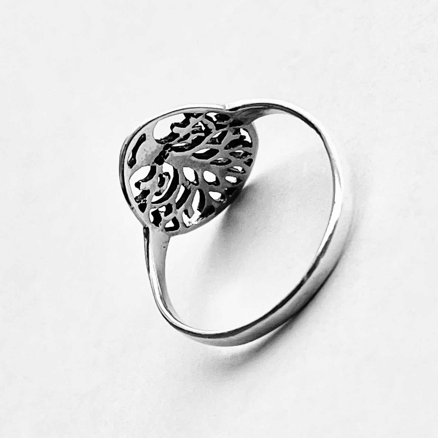 Sterling Silver Small Tree of Life Ring, Lucky Leaf Rings, Fortune Jewelry