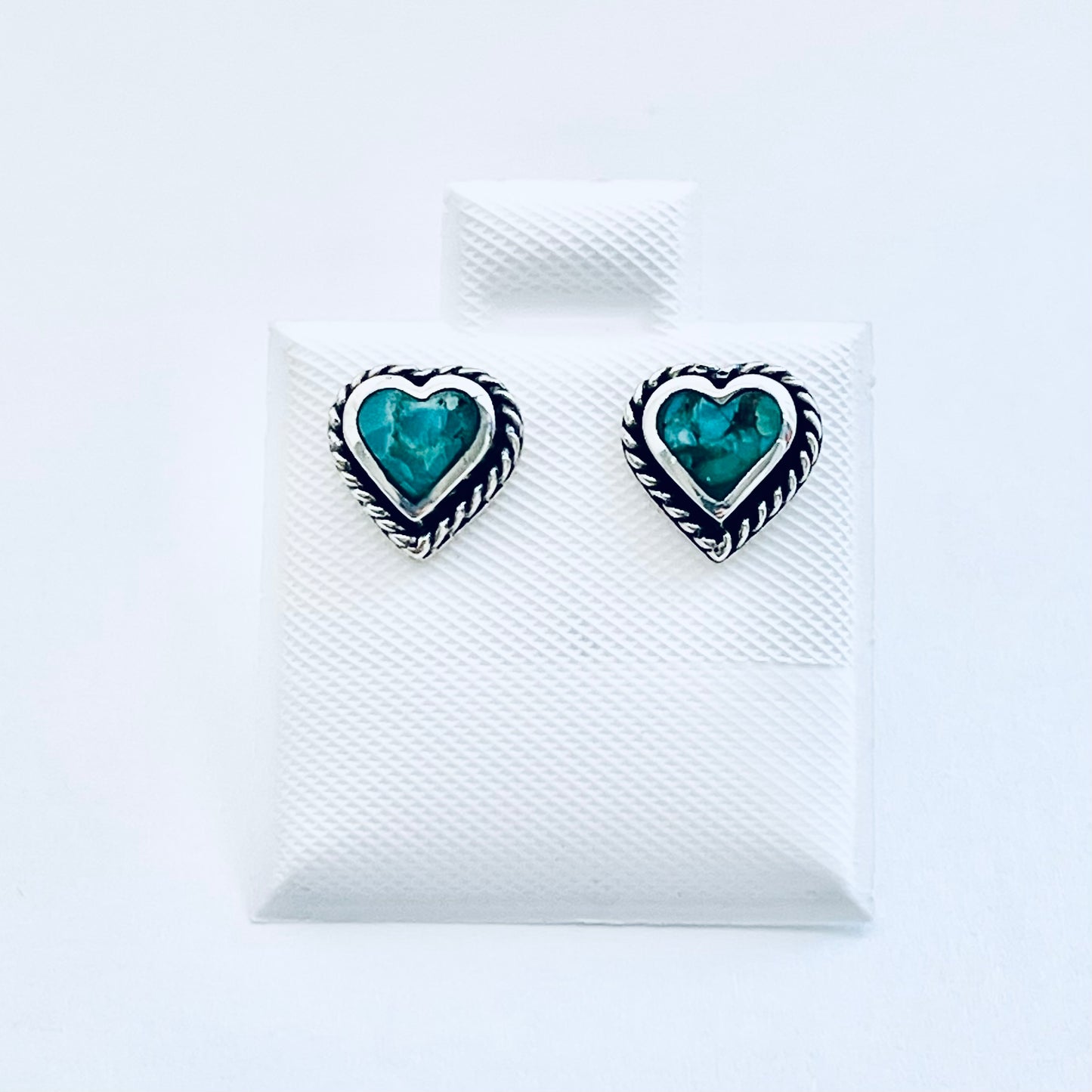 Sterling Silver Genuine Turquoise Heart Earring with Braid, Stud Earrings, Stone Hearts
