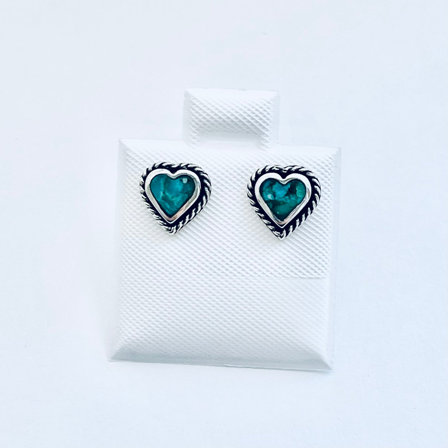 Sterling Silver Genuine Turquoise Heart Earring with Braid, Stud Earrings, Stone Hearts
