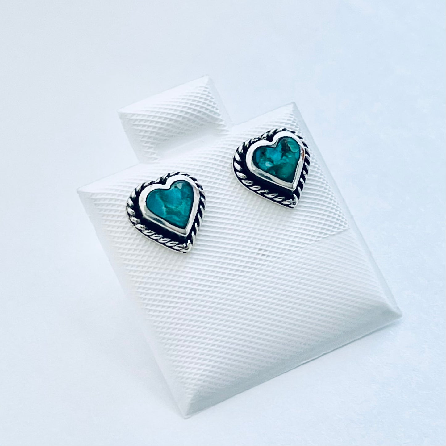 Sterling Silver Genuine Turquoise Heart Earring with Braid, Stud Earrings, Stone Hearts