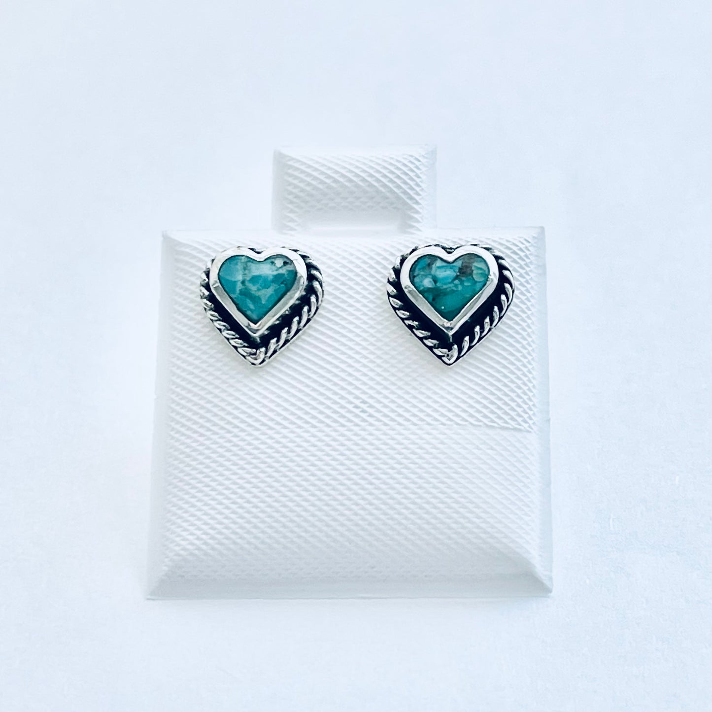 Sterling Silver Genuine Turquoise Heart Earring with Braid, Stud Earrings, Stone Hearts