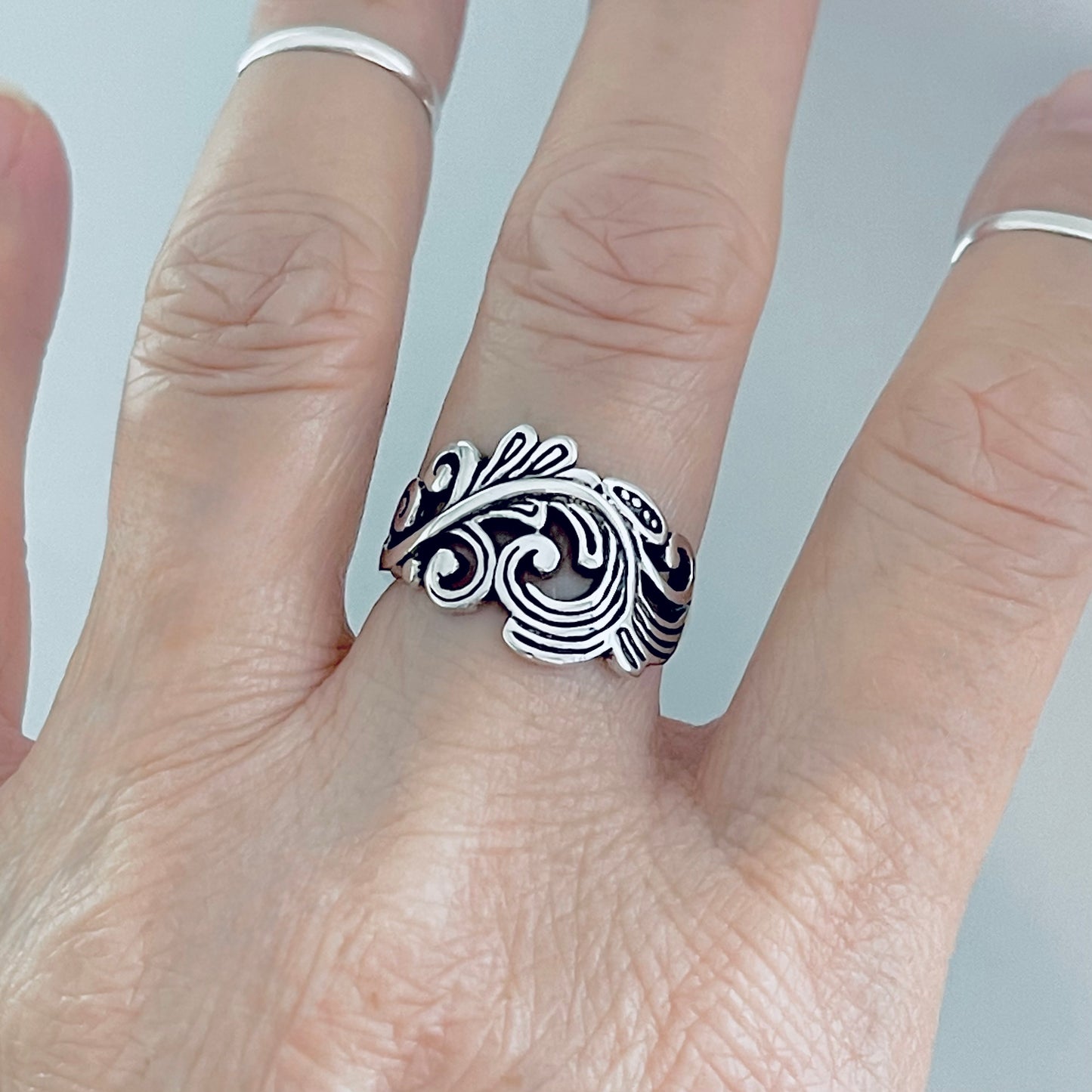 Sterling Silver Swirly Leaf Ring, Tree Ring, Swirl Leaves, Silver Rings