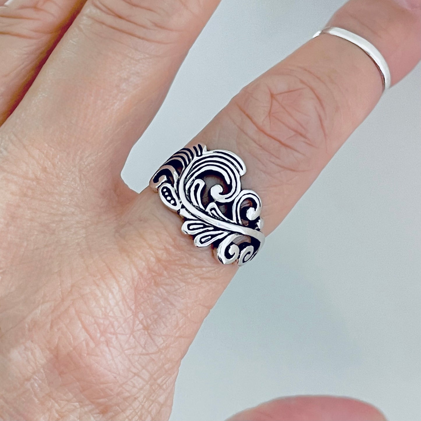 Sterling Silver Swirly Leaf Ring, Tree Ring, Swirl Leaves, Silver Rings