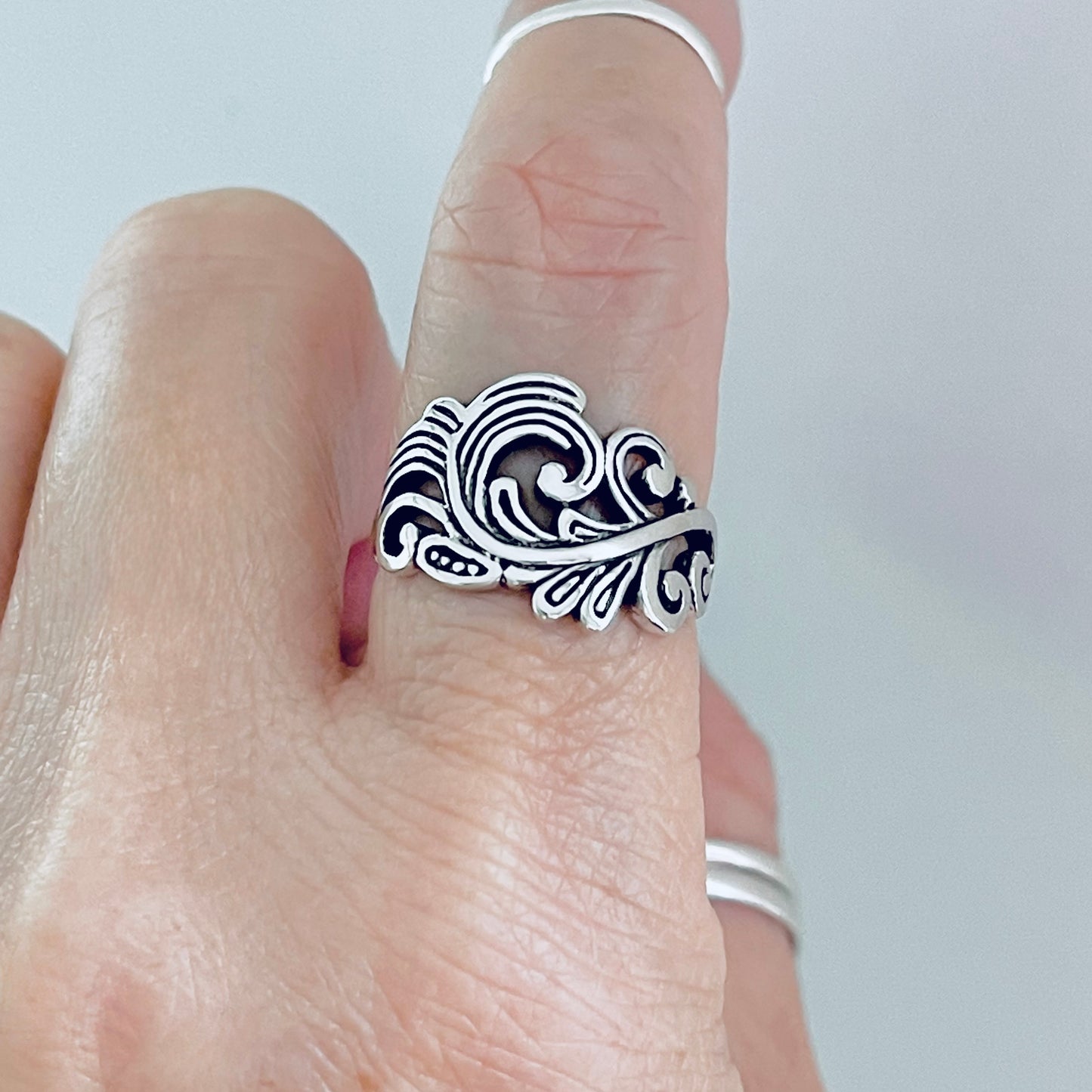 Sterling Silver Swirly Leaf Ring, Tree Ring, Swirl Leaves, Silver Rings