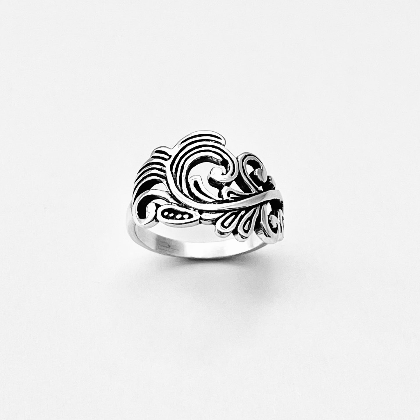 Sterling Silver Swirly Leaf Ring, Tree Ring, Swirl Leaves, Silver Rings