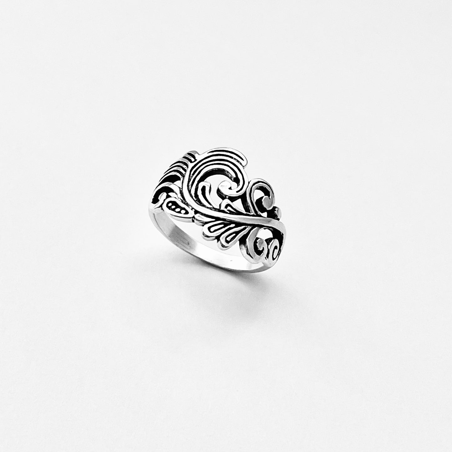 Sterling Silver Swirly Leaf Ring, Tree Ring, Swirl Leaves, Silver Rings
