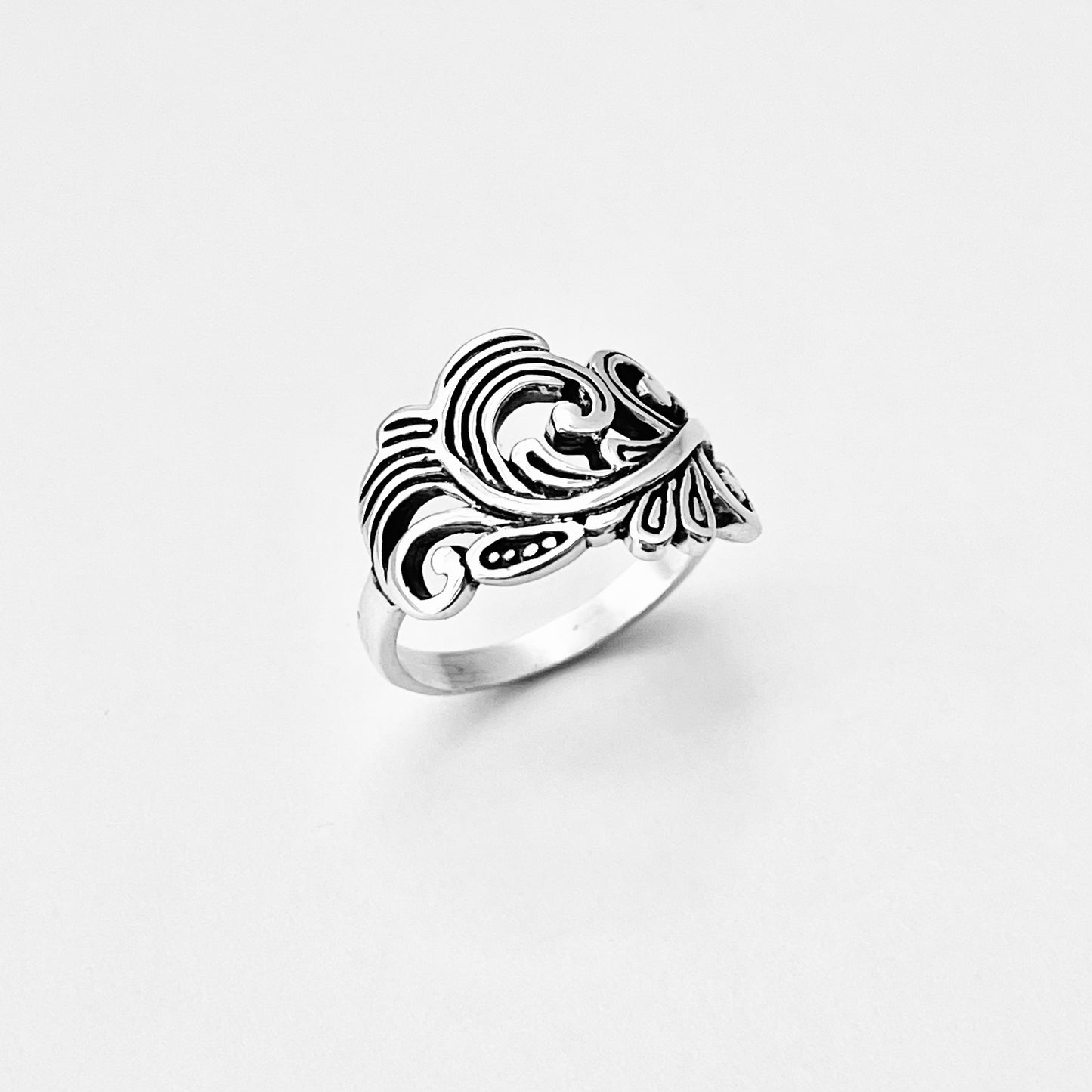 Sterling Silver Swirly Leaf Ring, Tree Ring, Swirl Leaves, Silver Rings