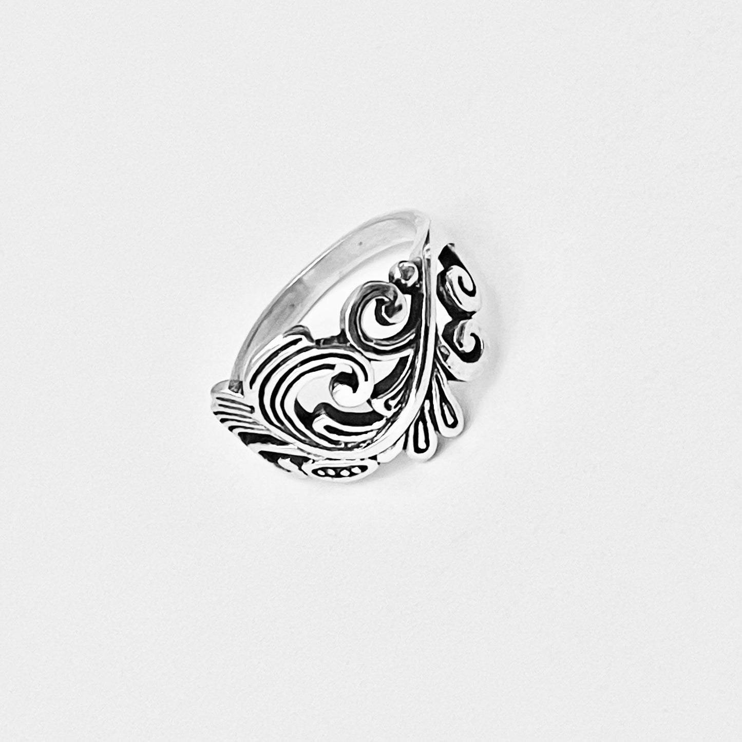 Sterling Silver Swirly Leaf Ring, Tree Ring, Swirl Leaves, Silver Rings