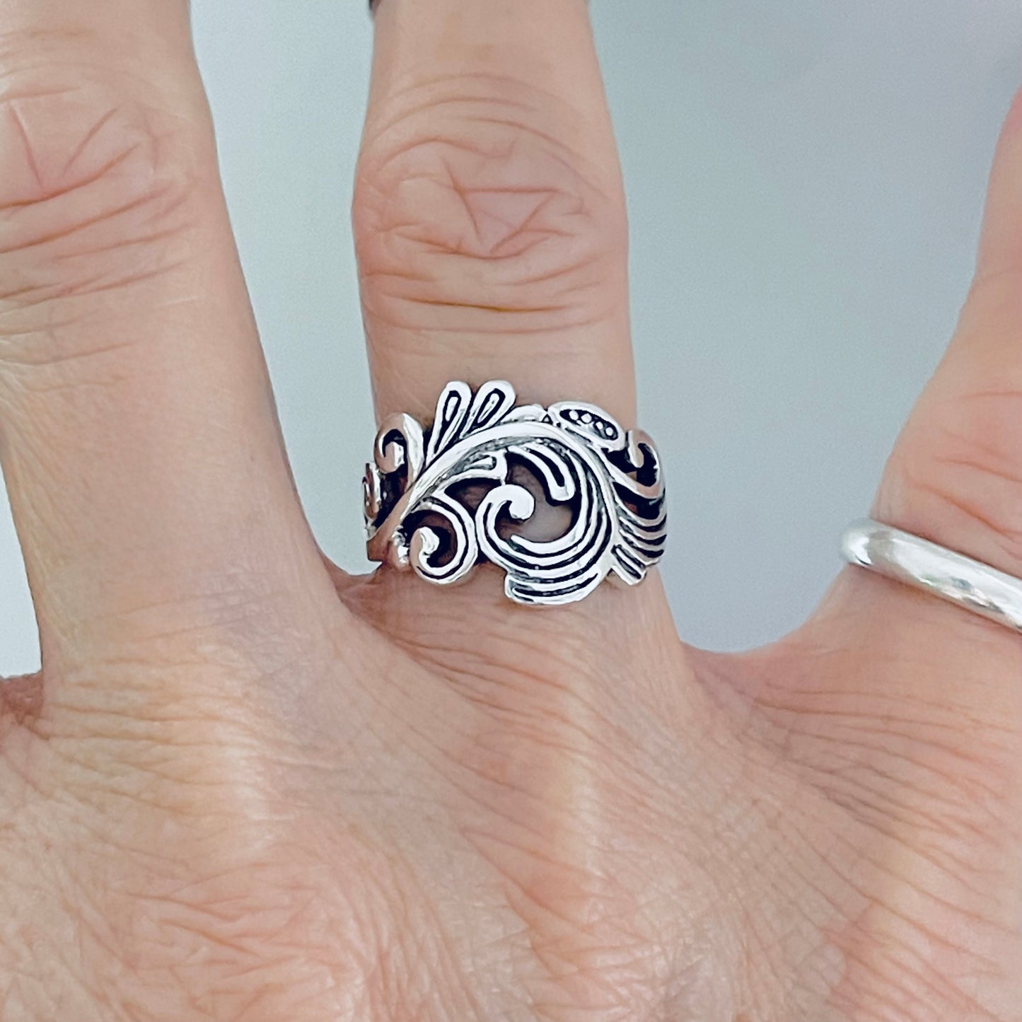 Sterling Silver Swirly Leaf Ring, Tree Ring, Swirl Leaves, Silver Rings
