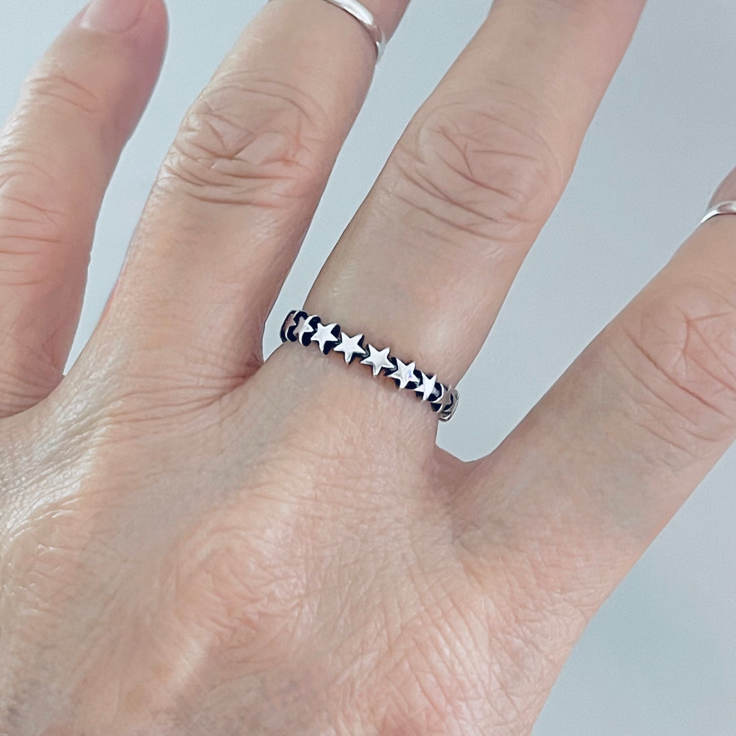 Sterling Silver Delicate Eternity Star Band Ring, Celestial Jewelry, Stackable Bands