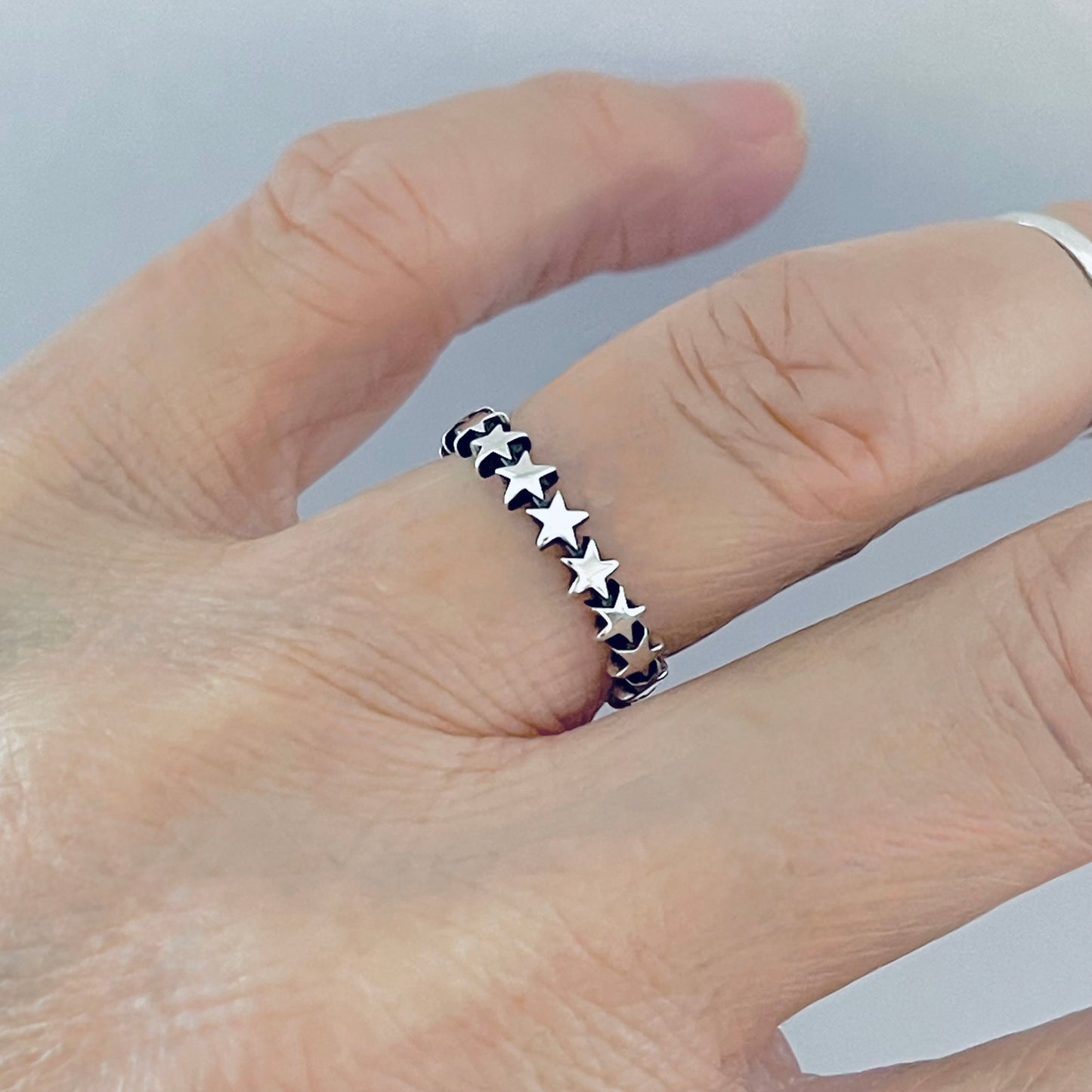 Sterling Silver Delicate Eternity Star Band Ring, Celestial Jewelry, Stackable Bands