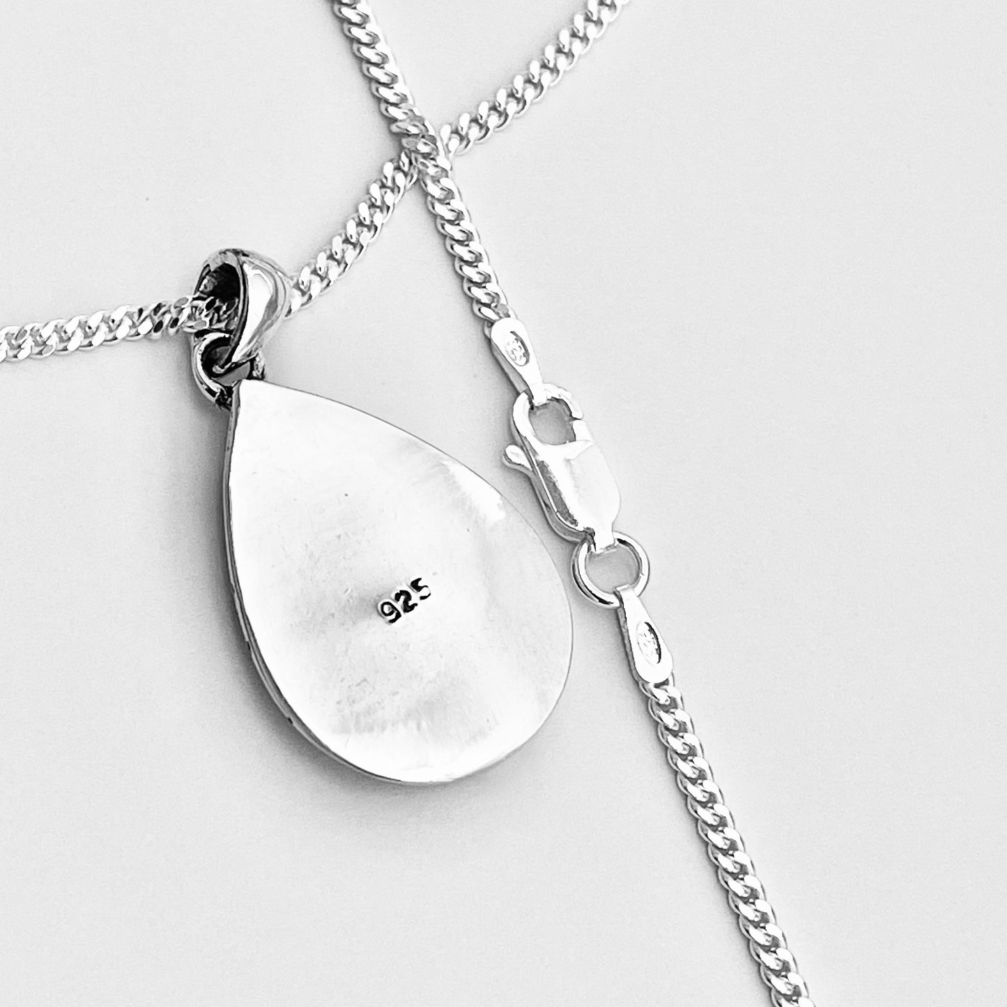 Sterling Silver Large Teardrop Genuine Turquoise Necklace, Pear Shape Silver Necklaces, Stone Chains