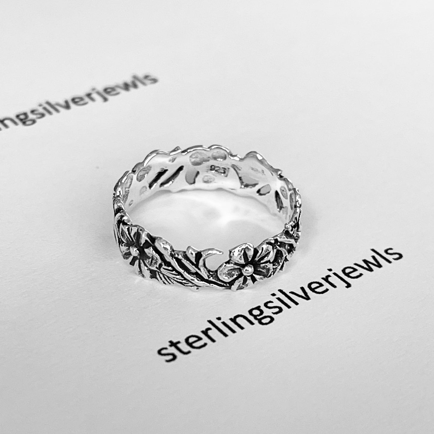 Sterling Silver Delicate Plumeria Flower and Leaf Band Ring, Hawaii Flowers, Silver Bands