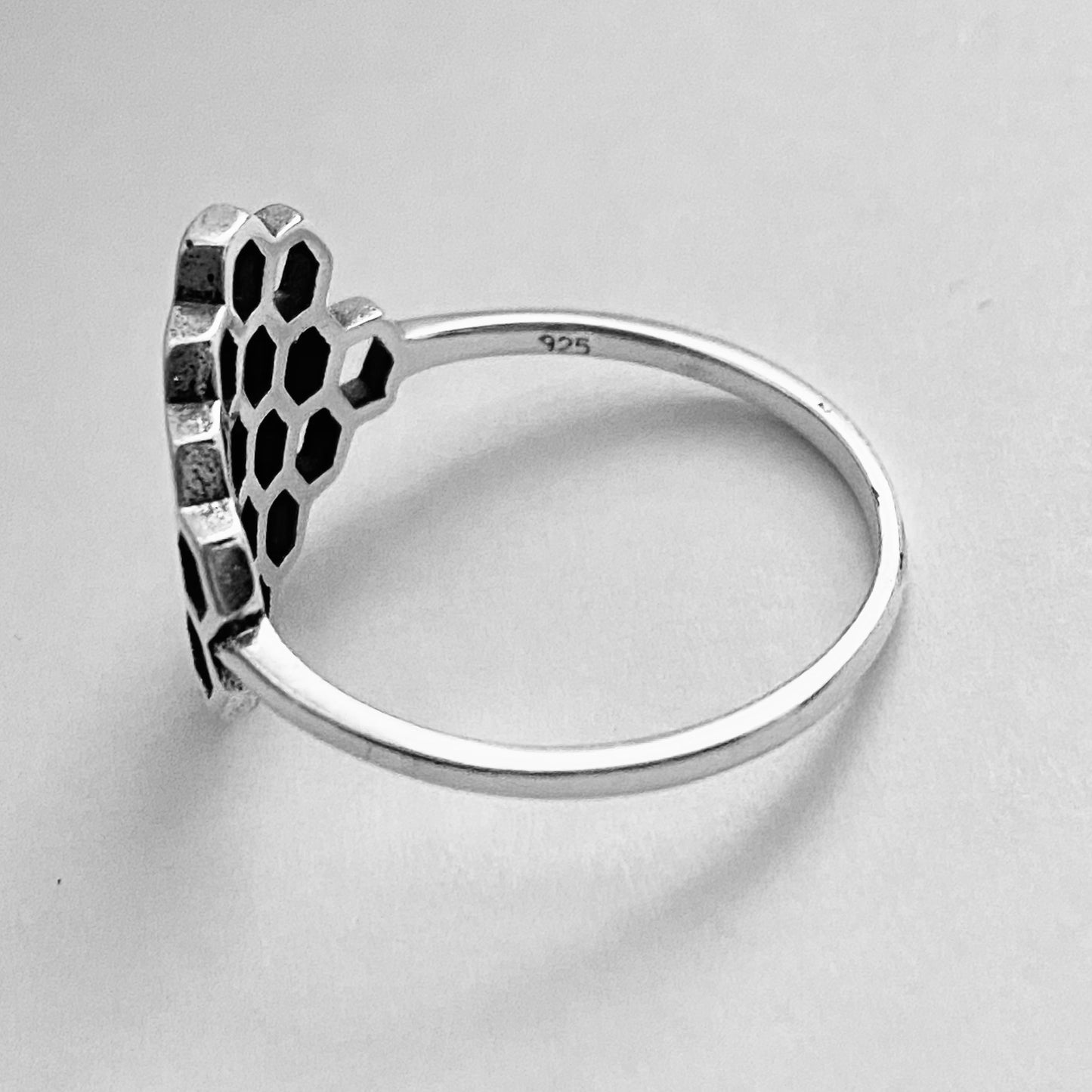 Sterling Silver Honeycomb with Bee Ring, Honey Bees, Bumblebee Silver Rings
