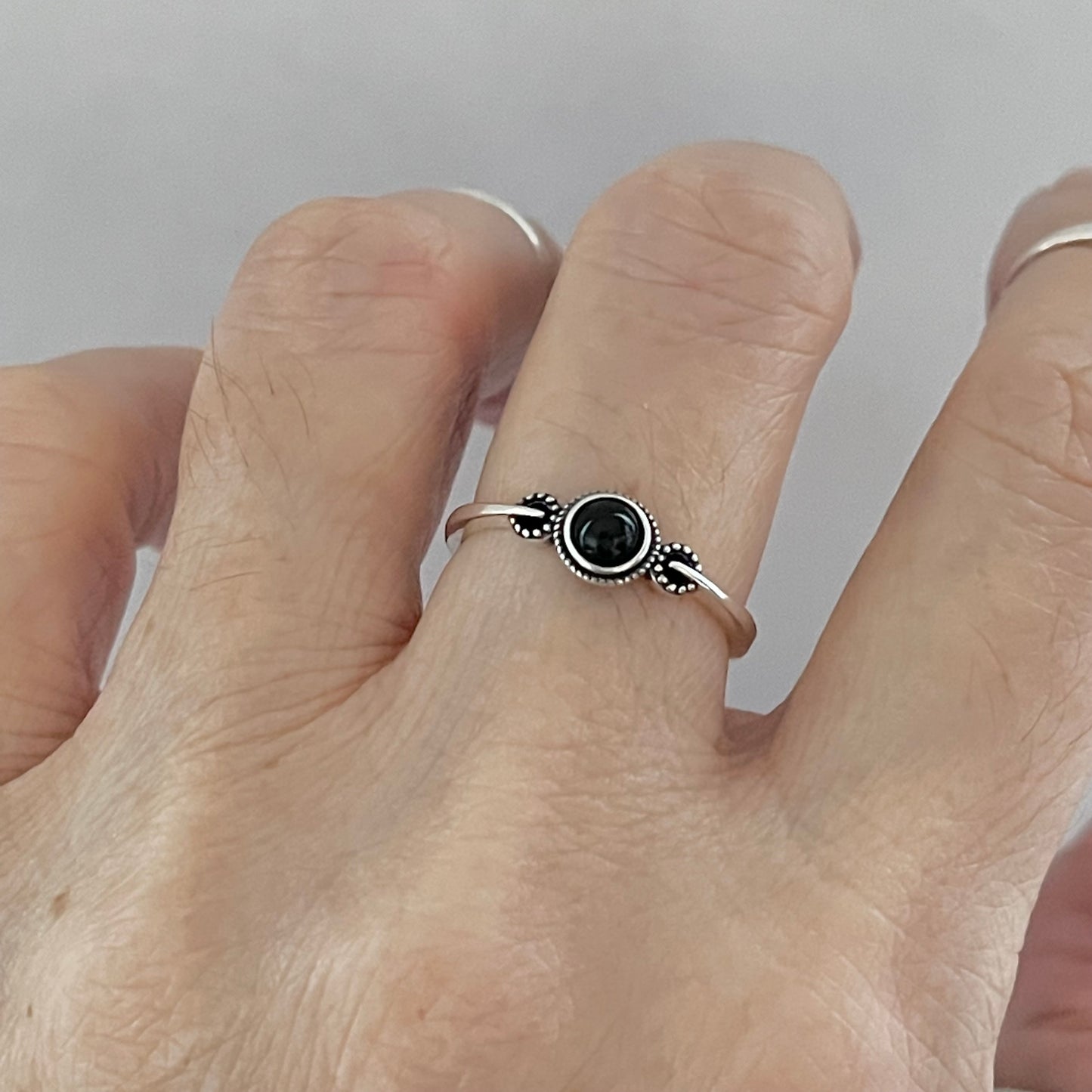Sterling Silver Minimalist Bali Style Black Onyx Ring, Stone Ring, Silver Rings
