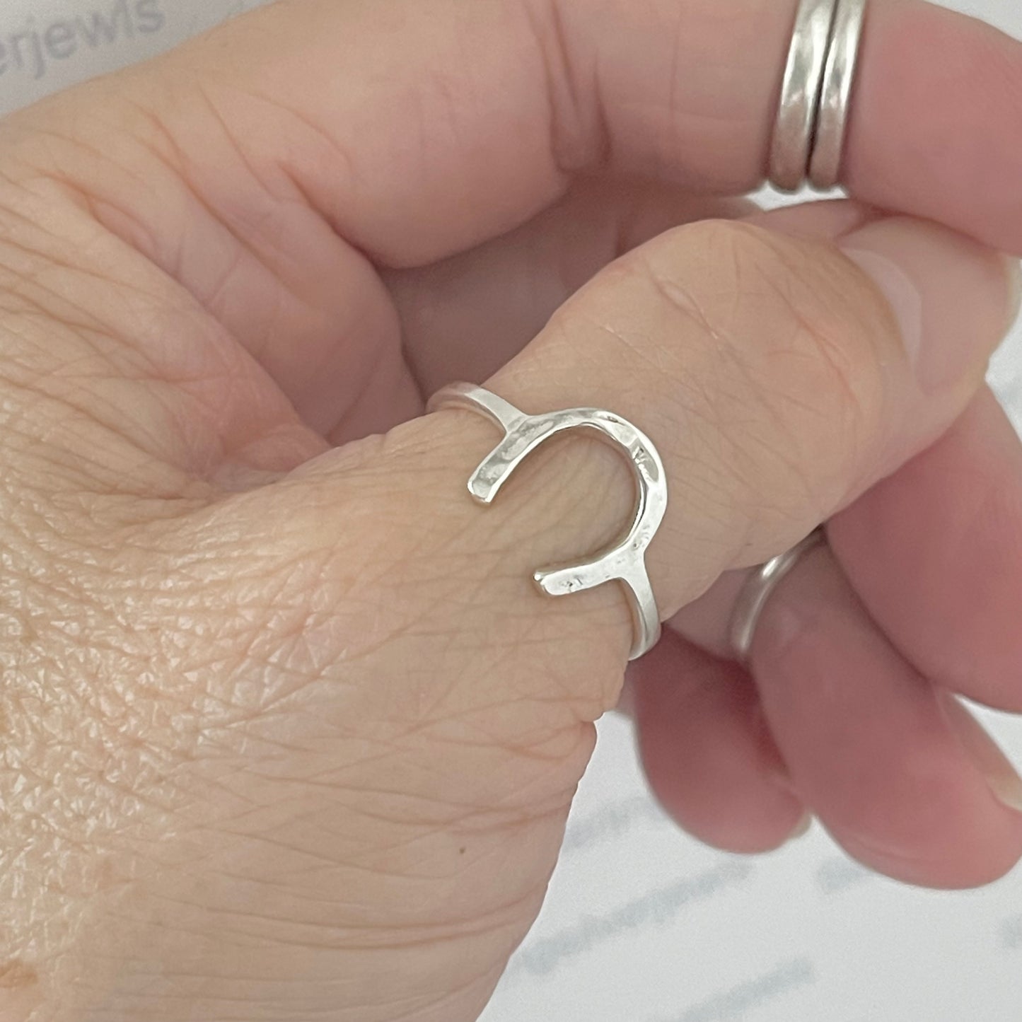 Sterling Silver Hammered Horseshoe Ring, Good Luck Rings, Silver Horse Ring