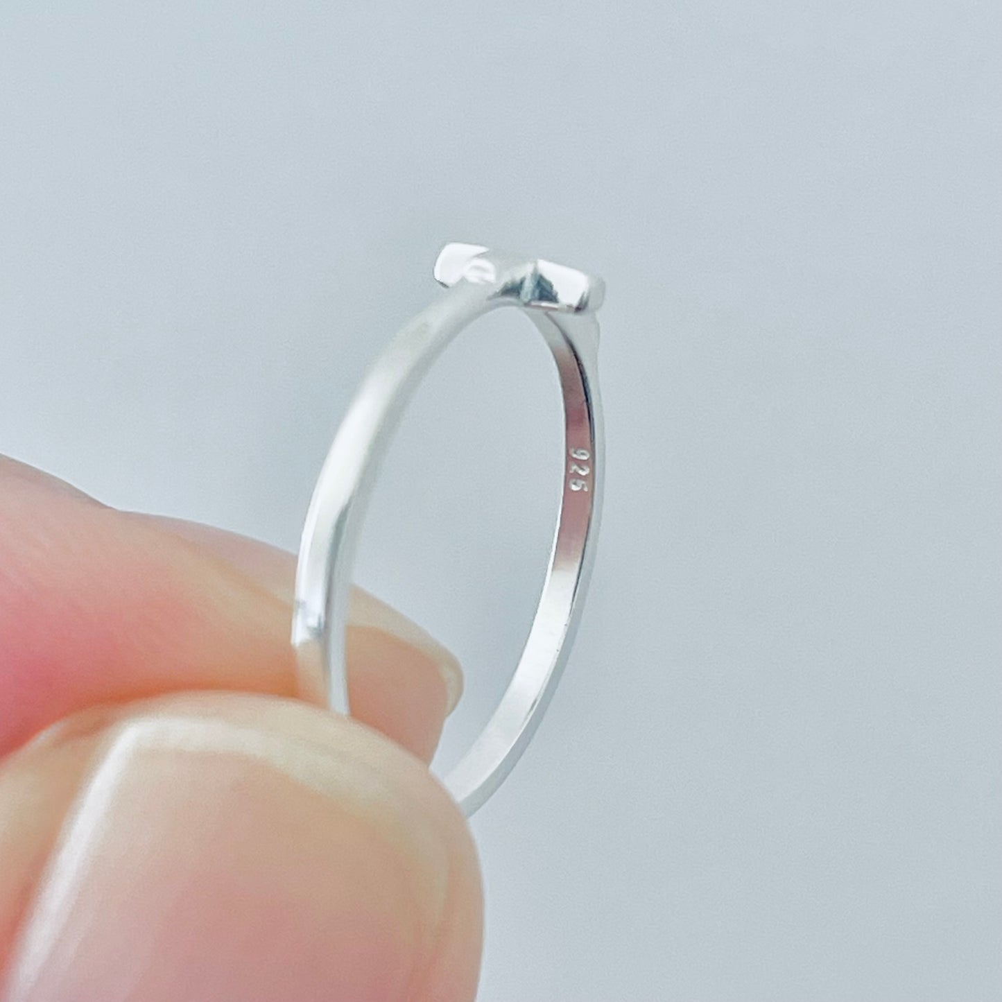 Sterling Silver Small High Polish Sideway Cross Ring, Minimalist Religious Jewelry