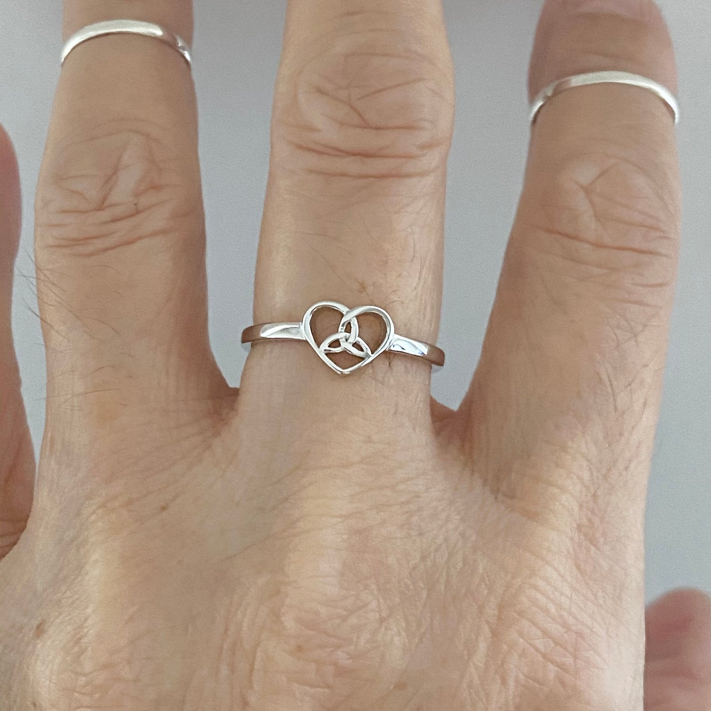Sterling Silver Small Triquetra Heart Ring, Minimalist Trinity Rings, Celtic Hearts