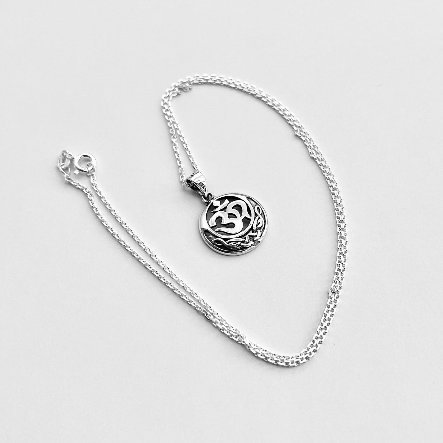 Sterling Silver Small Celtic OM Necklace, Yoga Chains, Religious Silver Necklaces