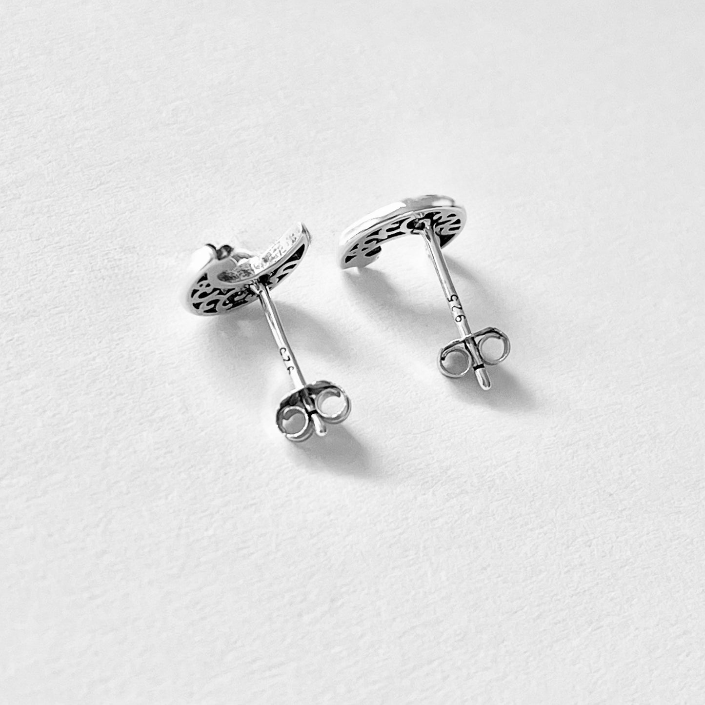 Sterling Silver Little Star and Filigree Crescent Moon Earring, Celestial Stud Silver Earrings