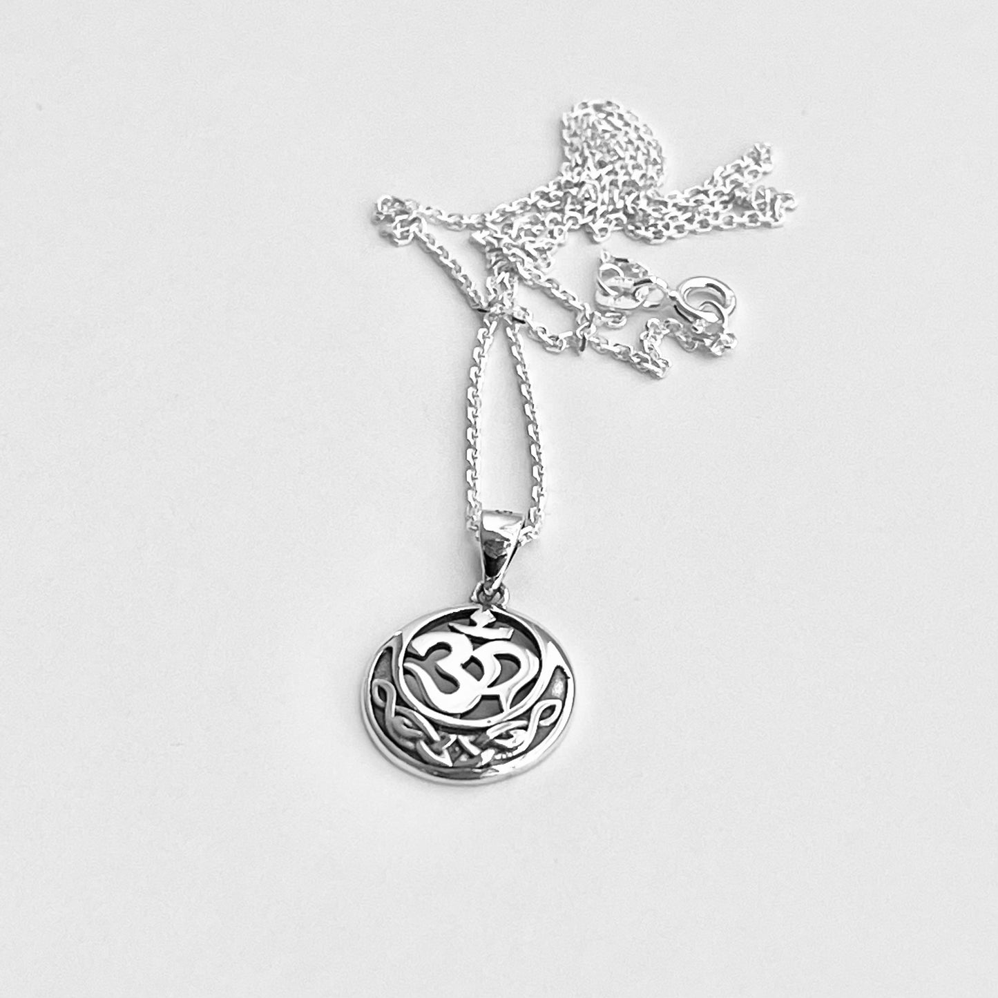 Sterling Silver Small Celtic OM Necklace, Yoga Chains, Religious Silver Necklaces