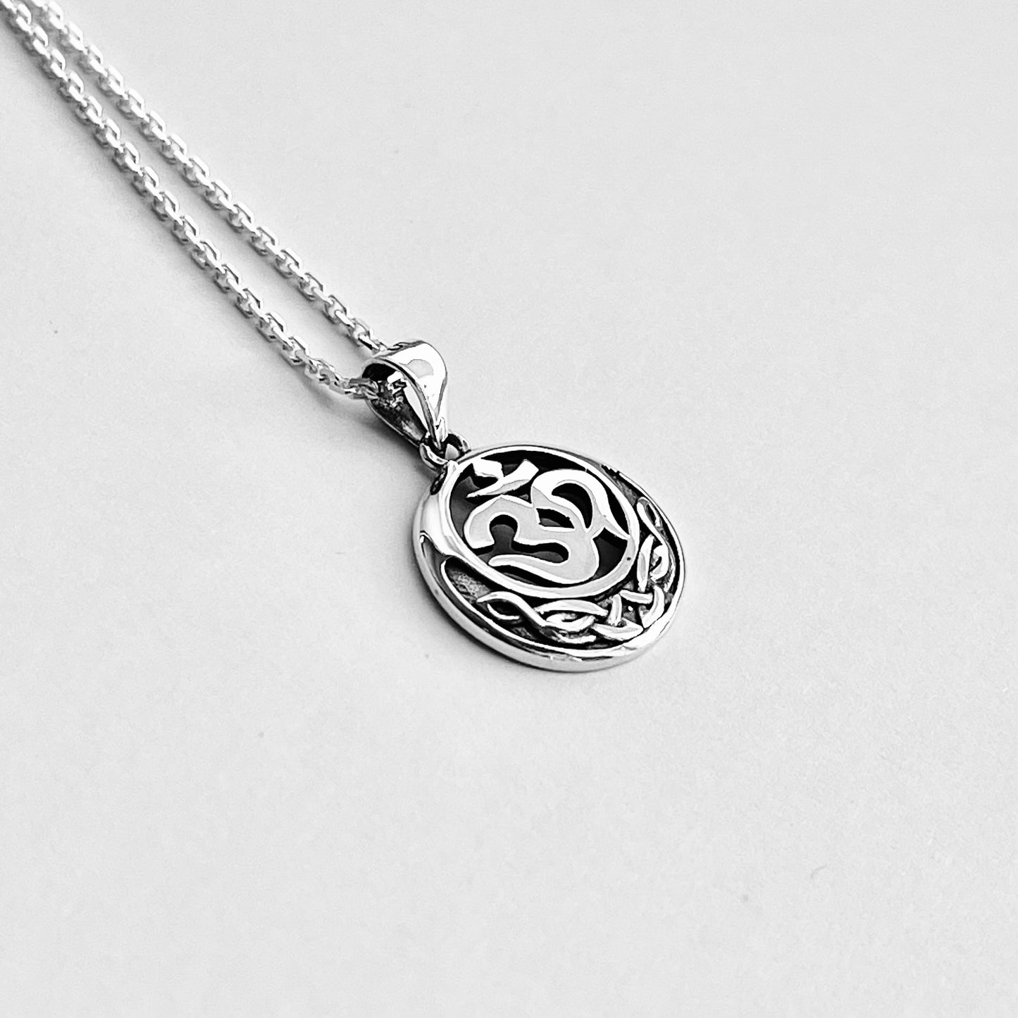Sterling Silver Small Celtic OM Necklace, Yoga Chains, Religious Silver Necklaces