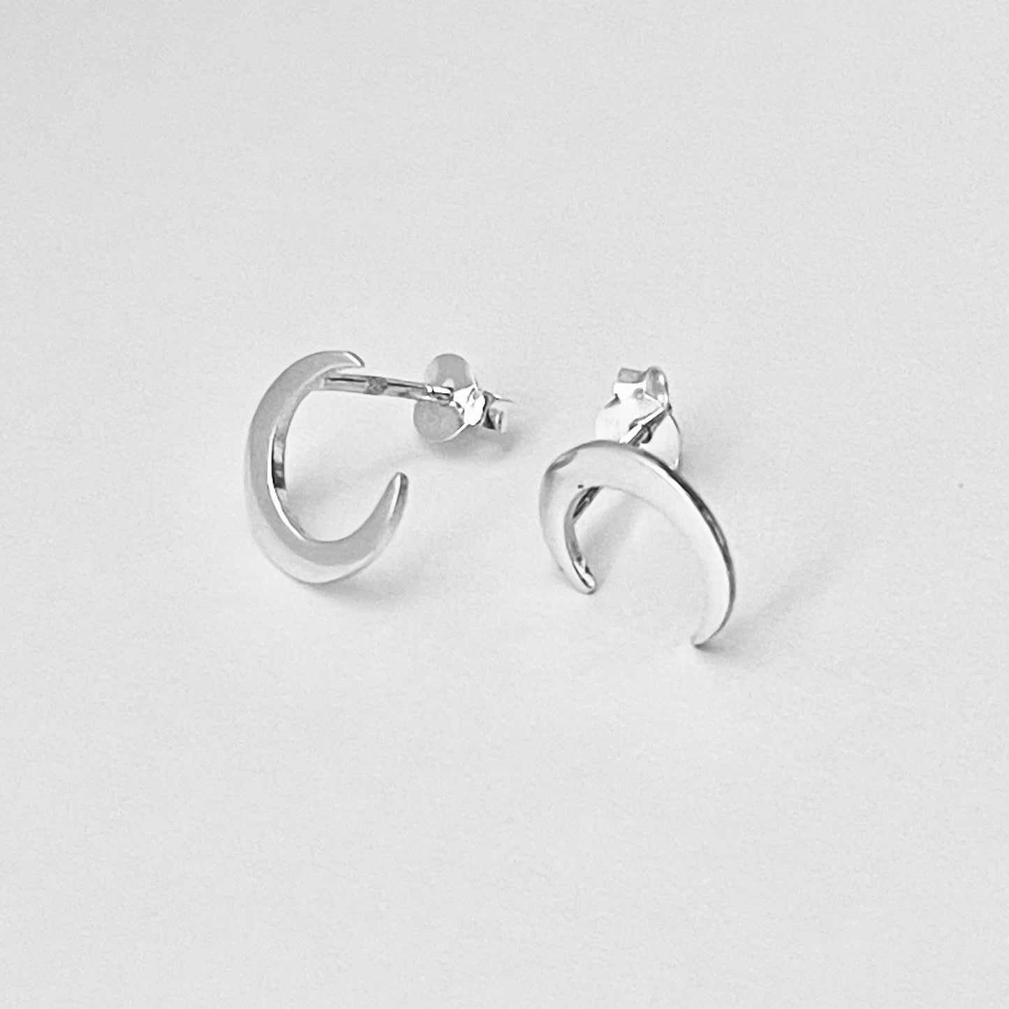 Sterling Silver Large Crescent Moon Earring, Celestial Earrings, Stud Silver Earring