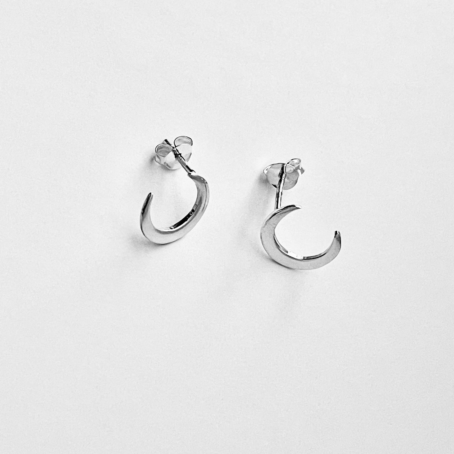 Sterling Silver Large Crescent Moon Earring, Celestial Stud Silver Earrings