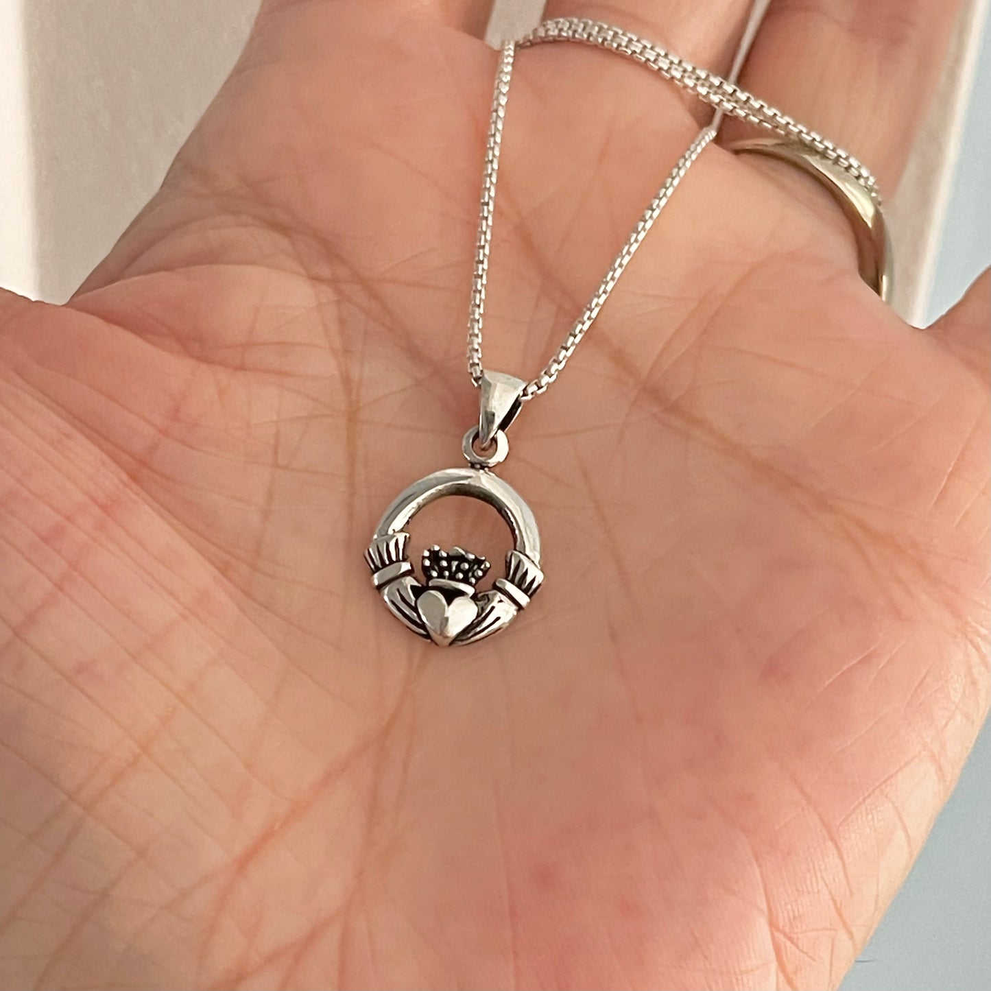 Sterling Silver Small Irish Heart Claddagh Necklace, Silver Necklaces, Crown Hearts