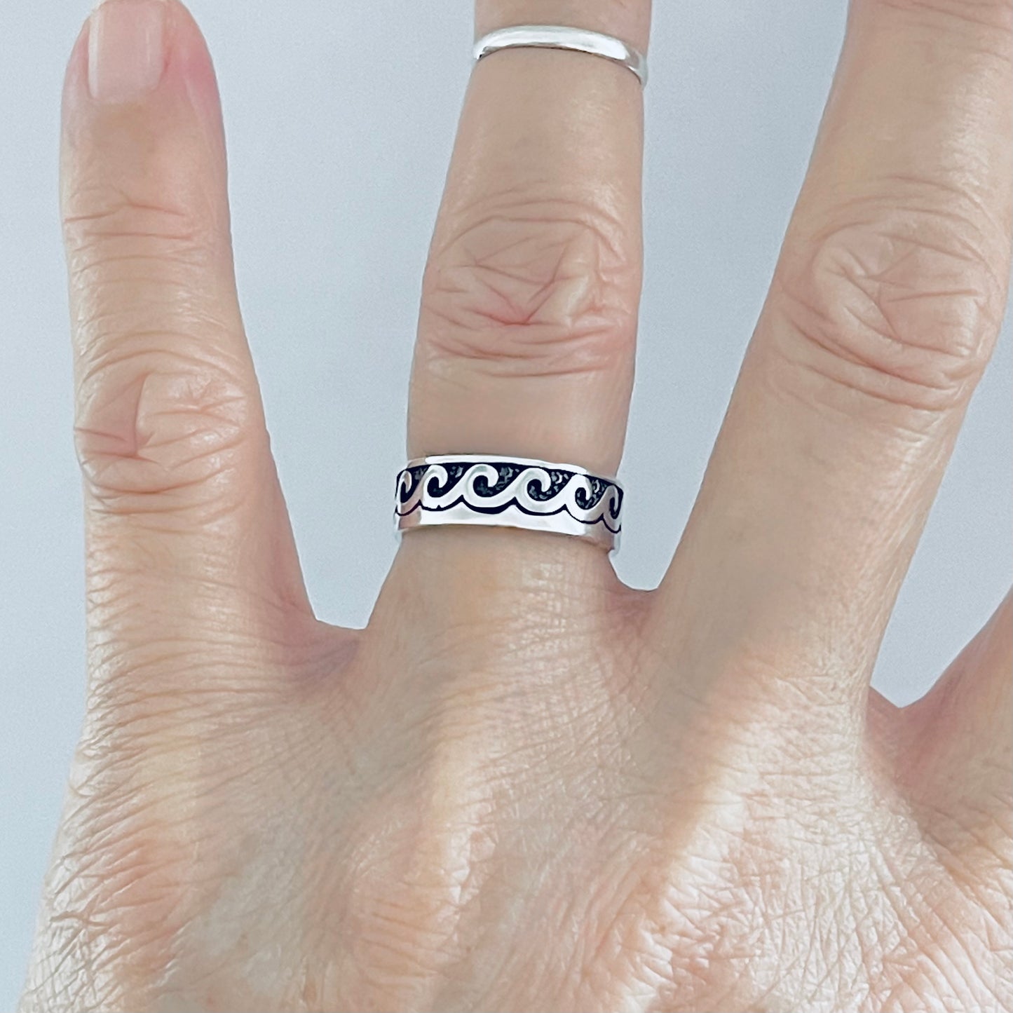 Sterling Silver Unisex Eternity Wave Band, Wedding Ring, Ocean Waves, Stackable Jewelry