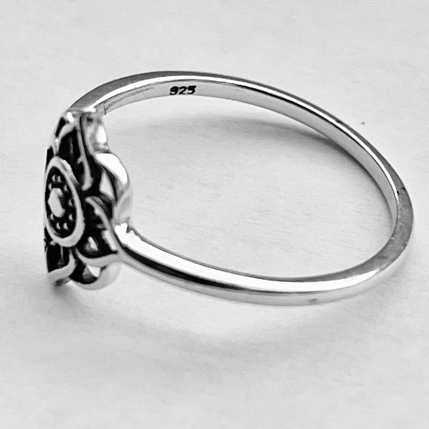 925 Sterling Silver Mandala Lotus Ring – Dainty Boho Silver Ring, Minimalist Flower Jewelry