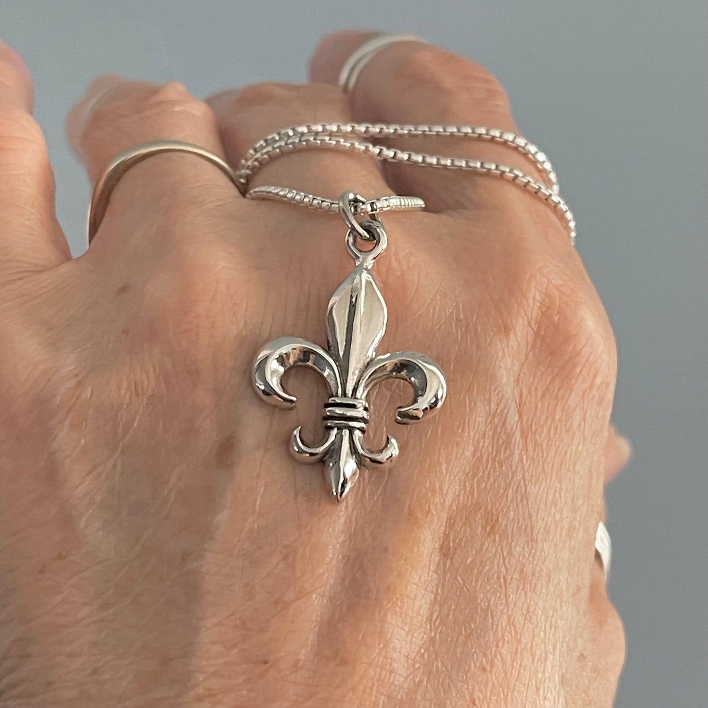 Sterling Silver Saints Necklace, Fleur De Lis Necklaces, Silver Chain, France Symbol, Lily